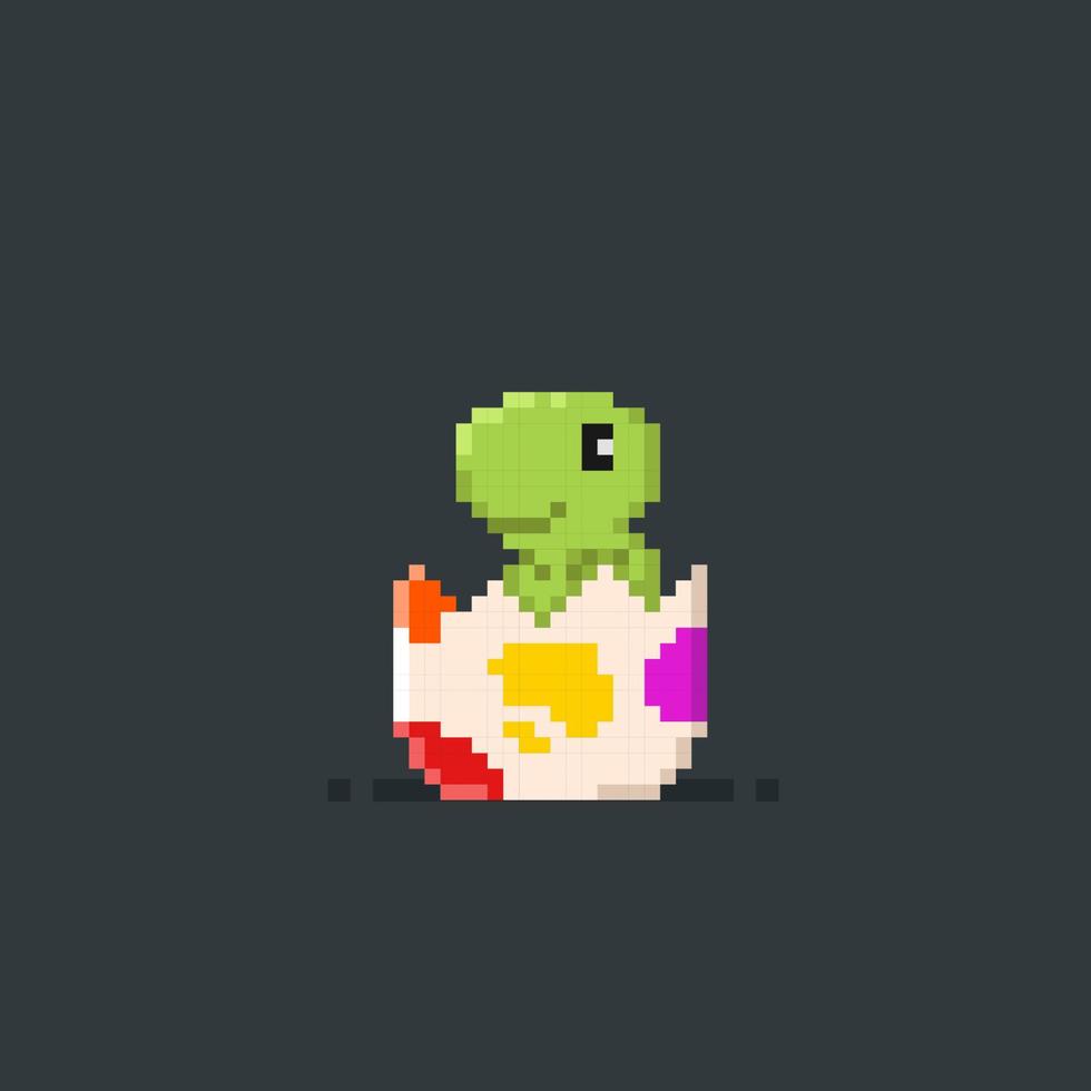 baby dinosaur in pixel art style vector