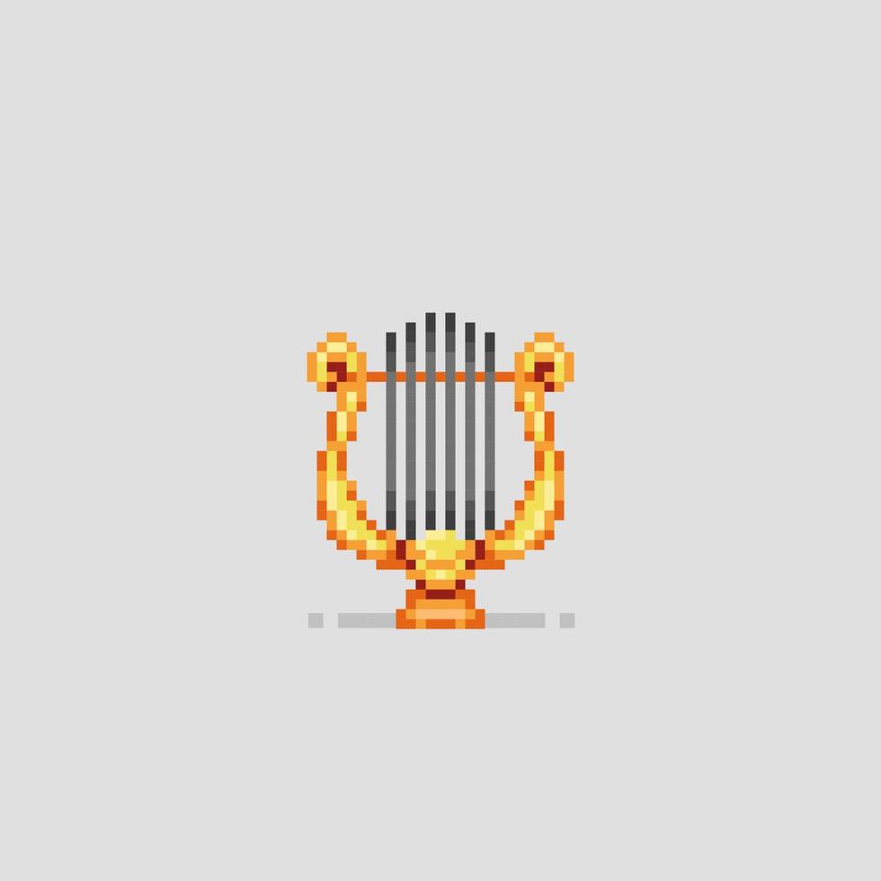 golden harp in pixel art style vector