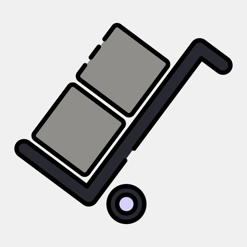 Icon use the trolley. Packaging symbol elements. Icons in filled line style. Good for prints, posters, logo, product packaging, sign, expedition, etc. vector