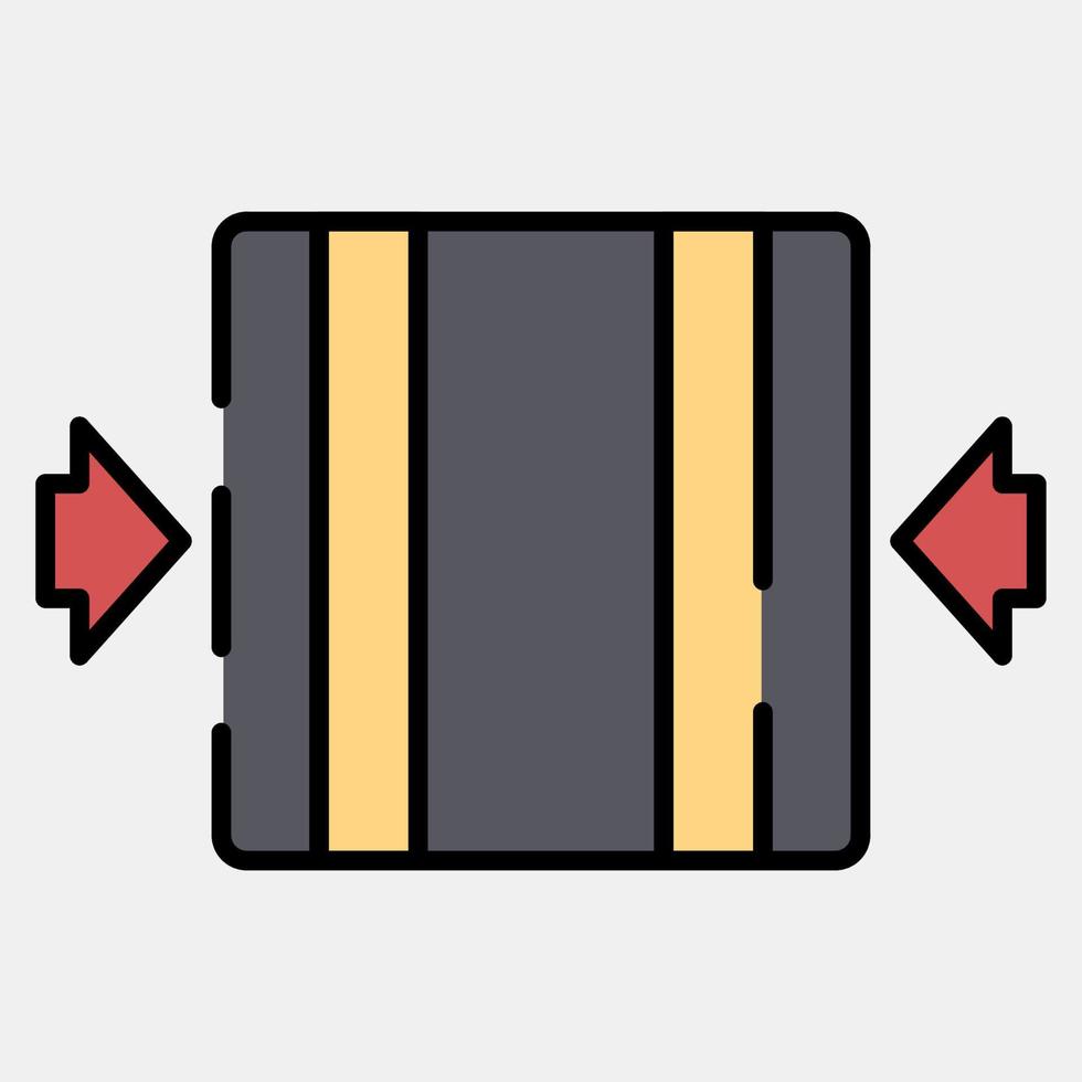 Icon clamp here. Packaging symbol elements. Icons in filled line style. Good for prints, posters, logo, product packaging, sign, expedition, etc. vector