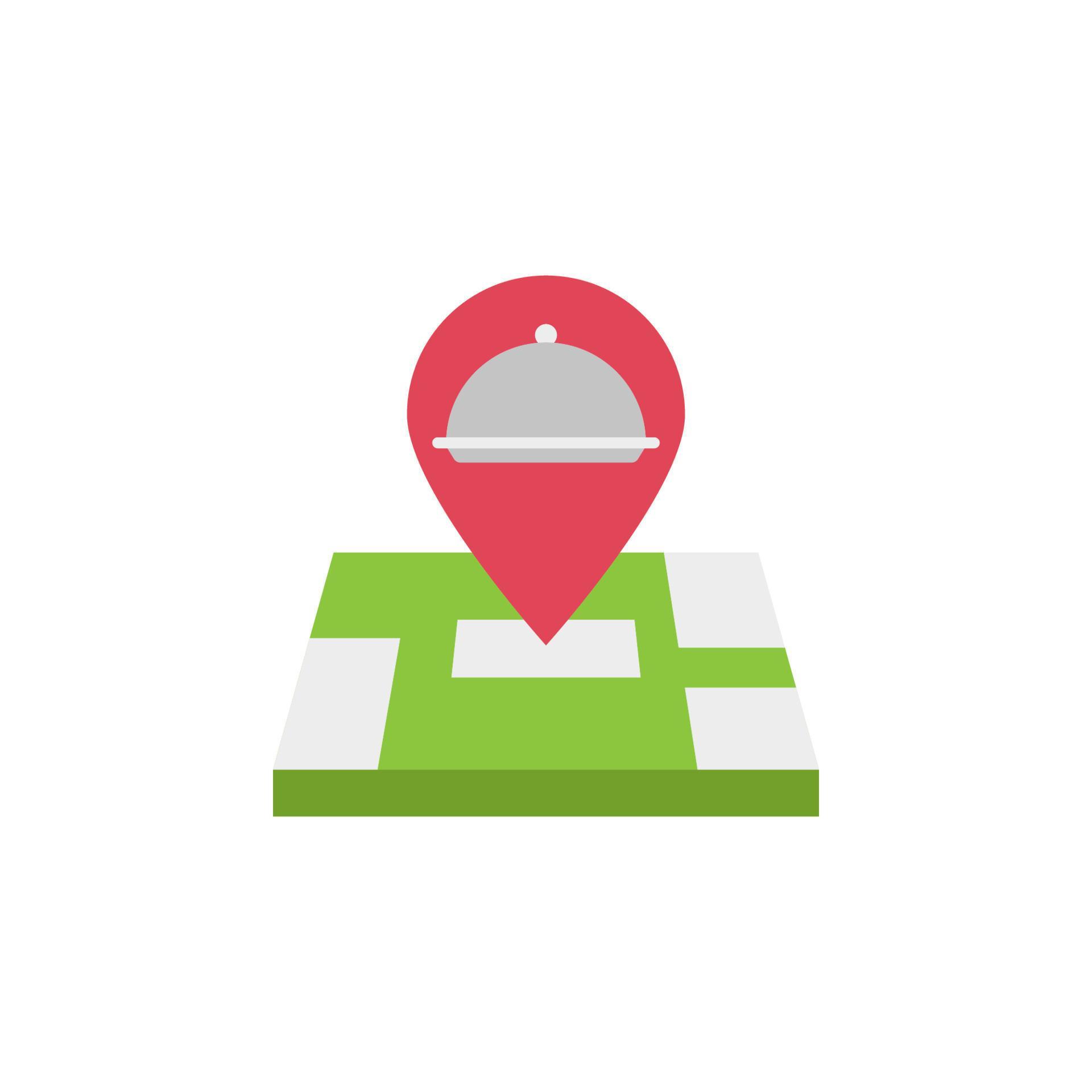 Food delivery, eat, food, location, map, pin restaurant color vector