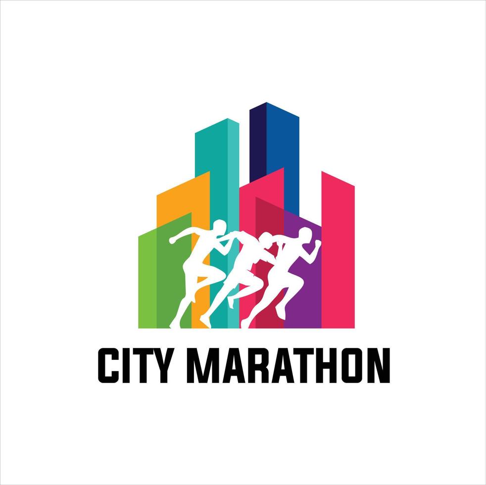 Running marathon in city, icon and symbol with ribbon, banner vector