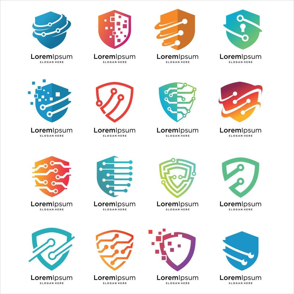 Set of tech shield security logo design template element, Shield Idea logo design inspiration vector