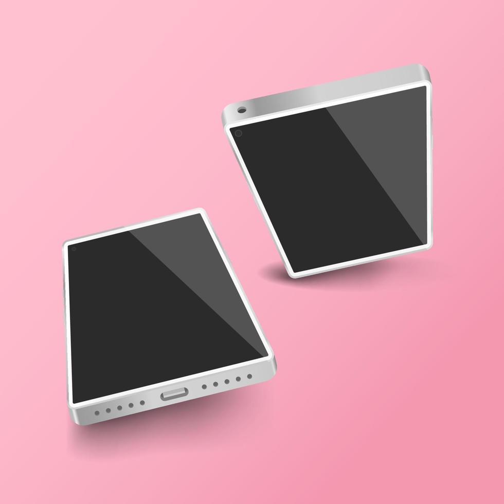 3D Silver Smartphone Mockup Template with Blank Screen vector