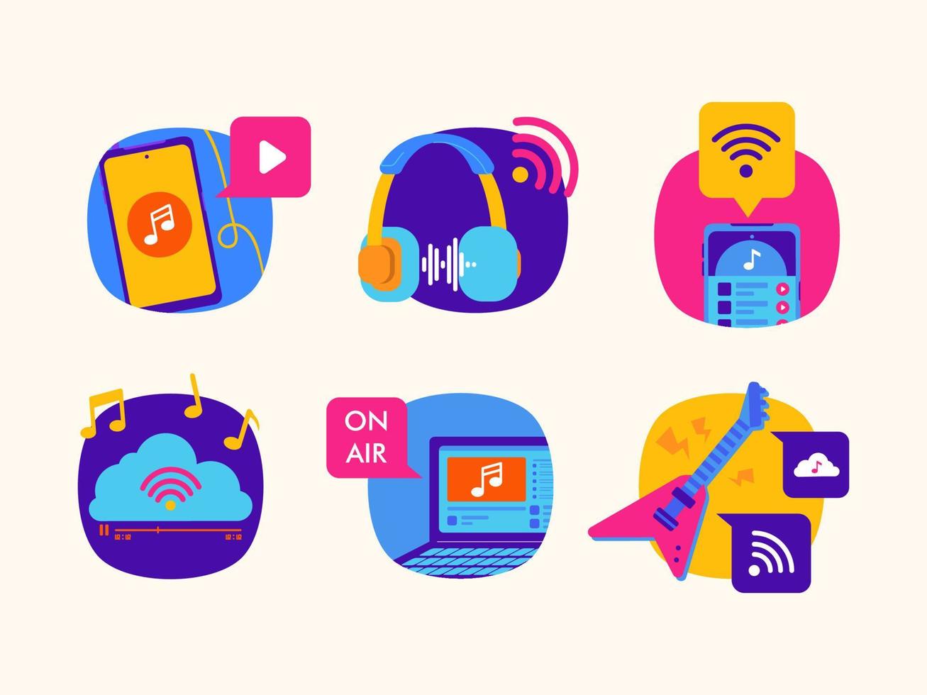 Music Streaming Apps Icon Set vector