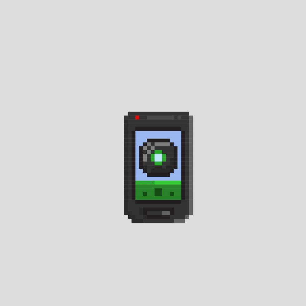 black smartphone with black disc screen in pixel art style vector