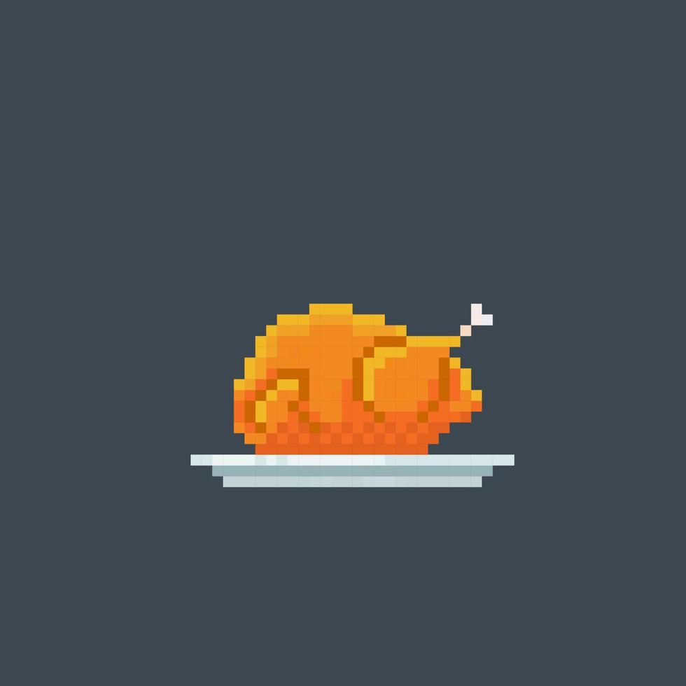 chicken roast in pixel art style vector