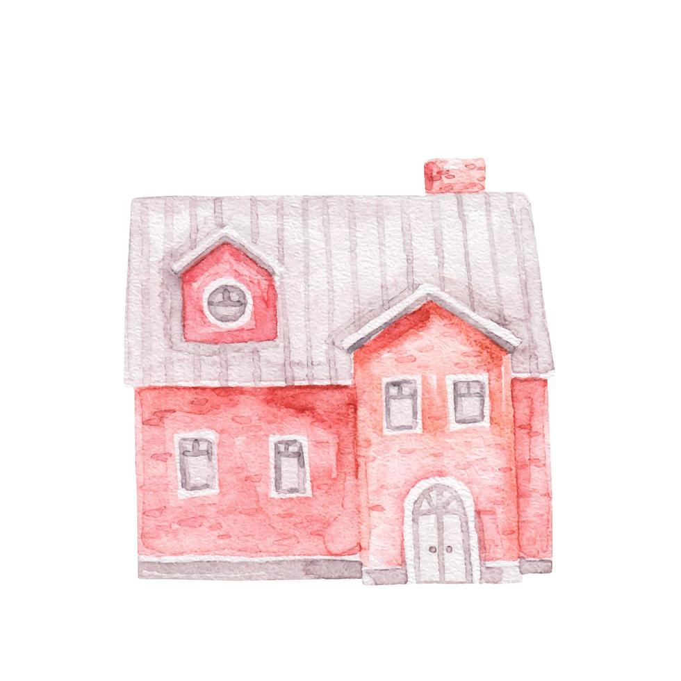 house in different colors and size, watercolor childish illustration vector