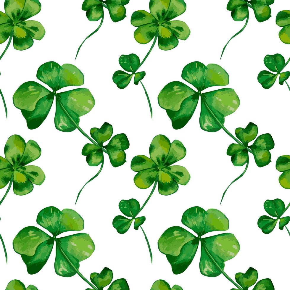 Shamrock seamless pattern, watercolor leaves on white vector