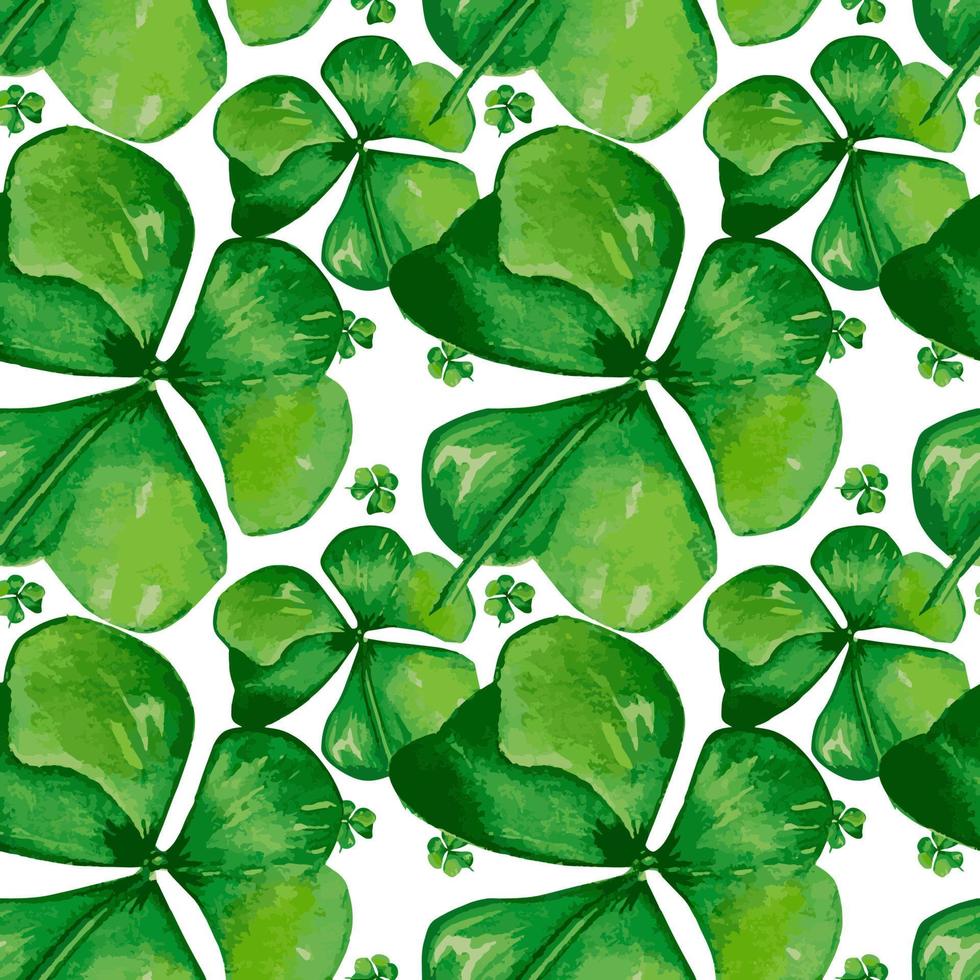 Shamrock seamless pattern, watercolor leaves on white vector