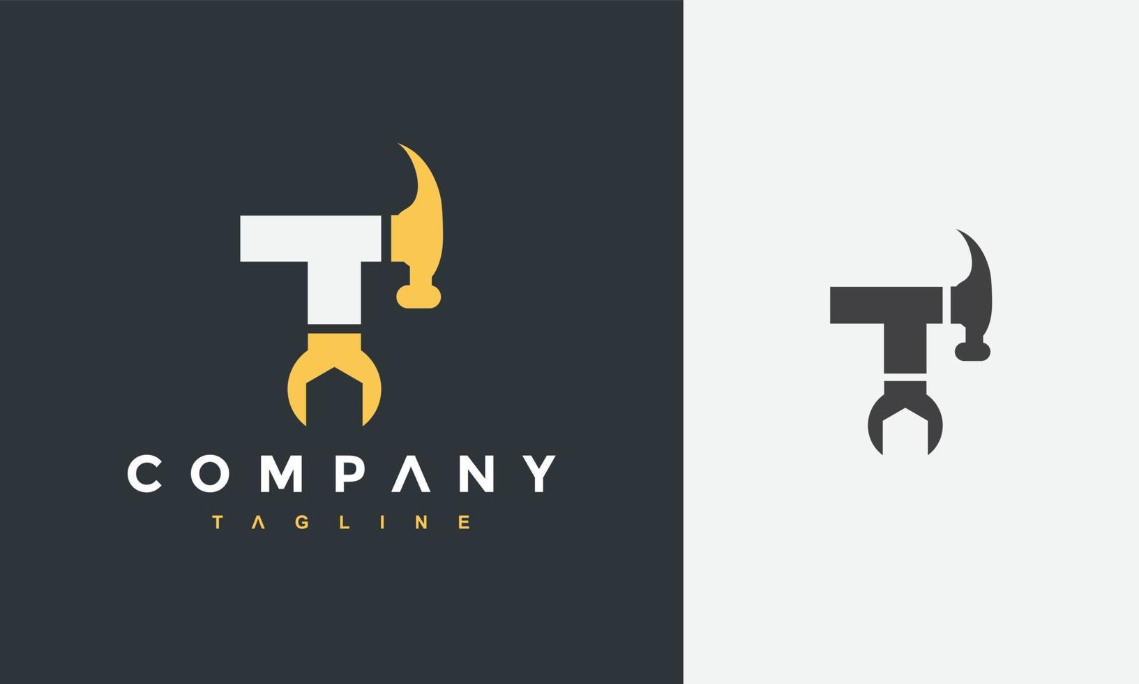 initial T hammer wrench logo vector