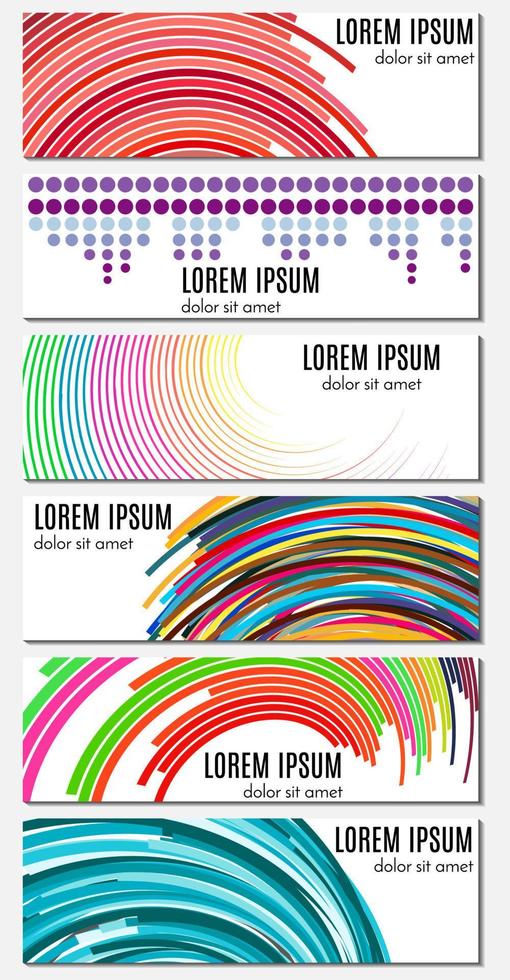 Set of six colorful abstract header banners with curved lines and place for text. Vector backgrounds for web design.