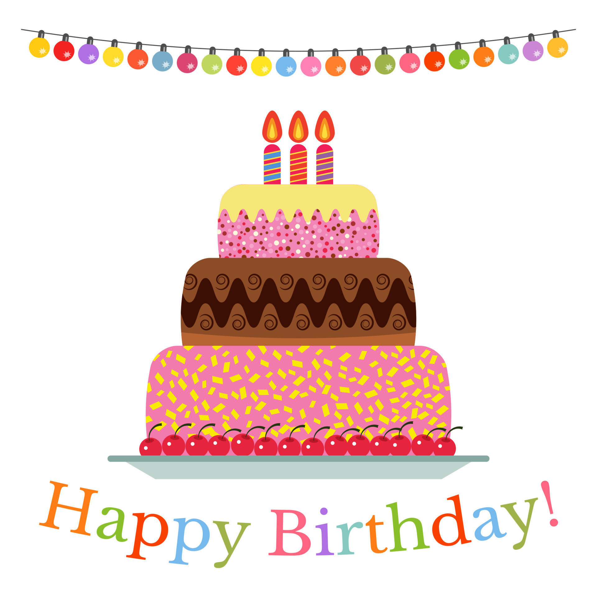 Greeting Card with Sweet Cake for Birthday Celebration. Vector ...