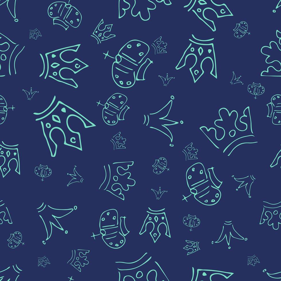 Hand drawn crowns. Seamless pattern of simple graffiti sketch queen or king crowns. Royal imperial coronation and monarch symbols. Vector illustration.