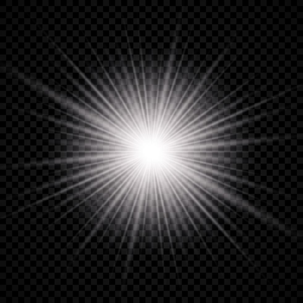 Light effect of lens flare. White glowing light explodes with starburst effects and sparkles vector