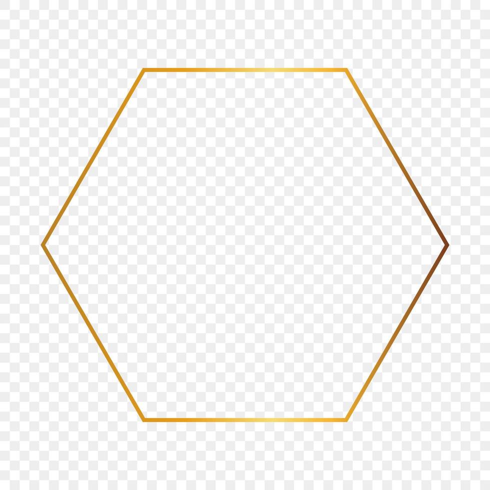 Gold glowing hexagon frame isolated on background. Shiny frame with glowing effects. Vector illustration.