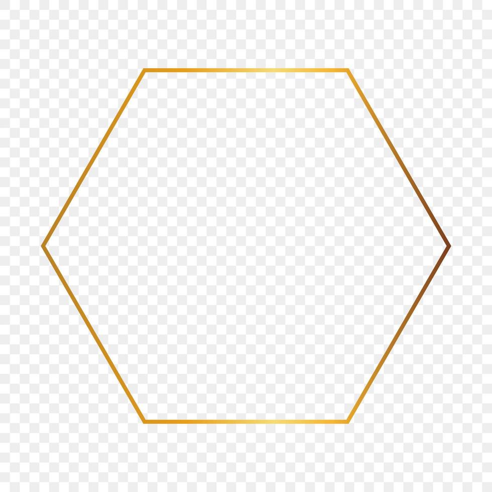 Gold glowing hexagon frame isolated on background. Shiny frame with glowing effects. Vector illustration.