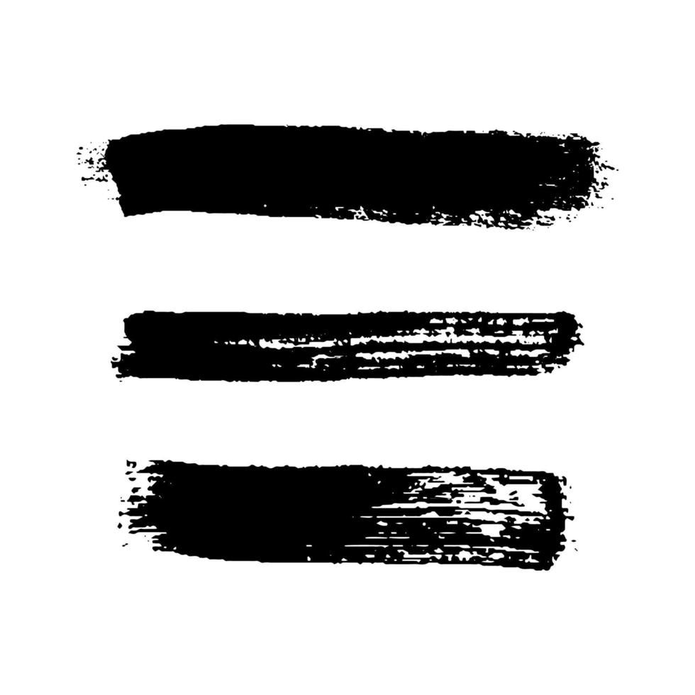 negro grunge cepillo trazos conjunto de Tres pintado tinta rayas. tinta Mancha aislado en blanco antecedentes. vector ilustración