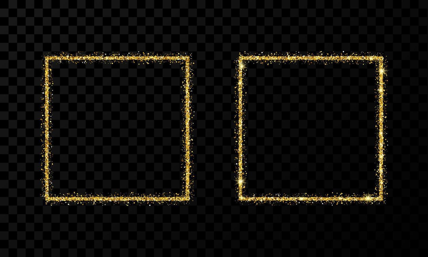 Gold square frame. Two modern shiny frames with light effects isolated on dark vector