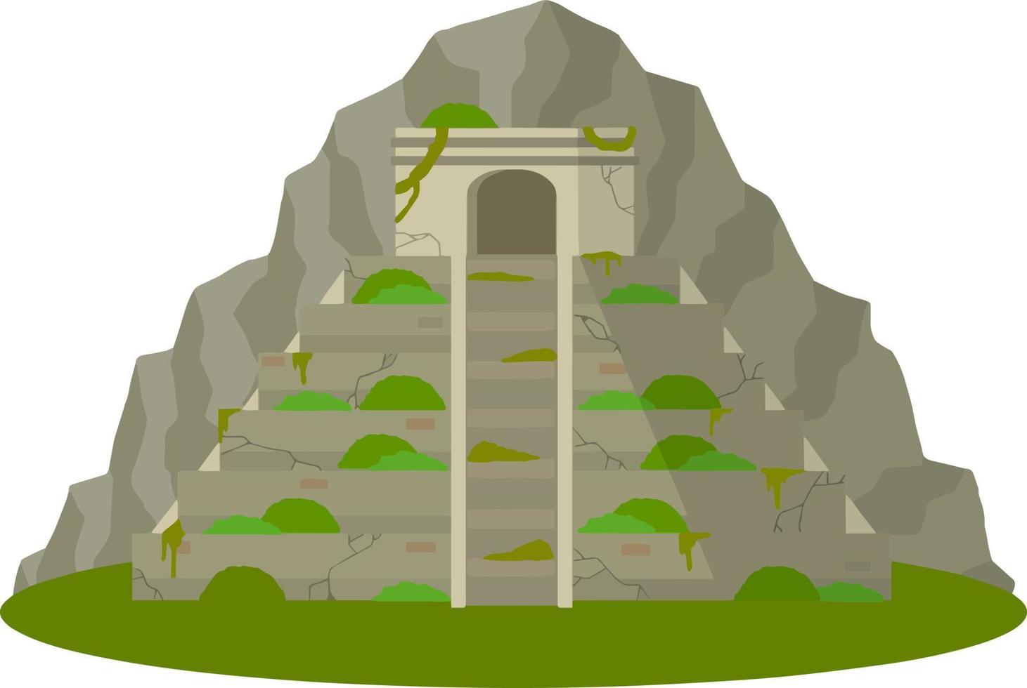 Mayan pyramid. Ancient American culture. Building in green jungle. Tourist attraction of Mexico. Stepped abandoned temple. An old mysterious civilization. Cartoon flat illustration vector