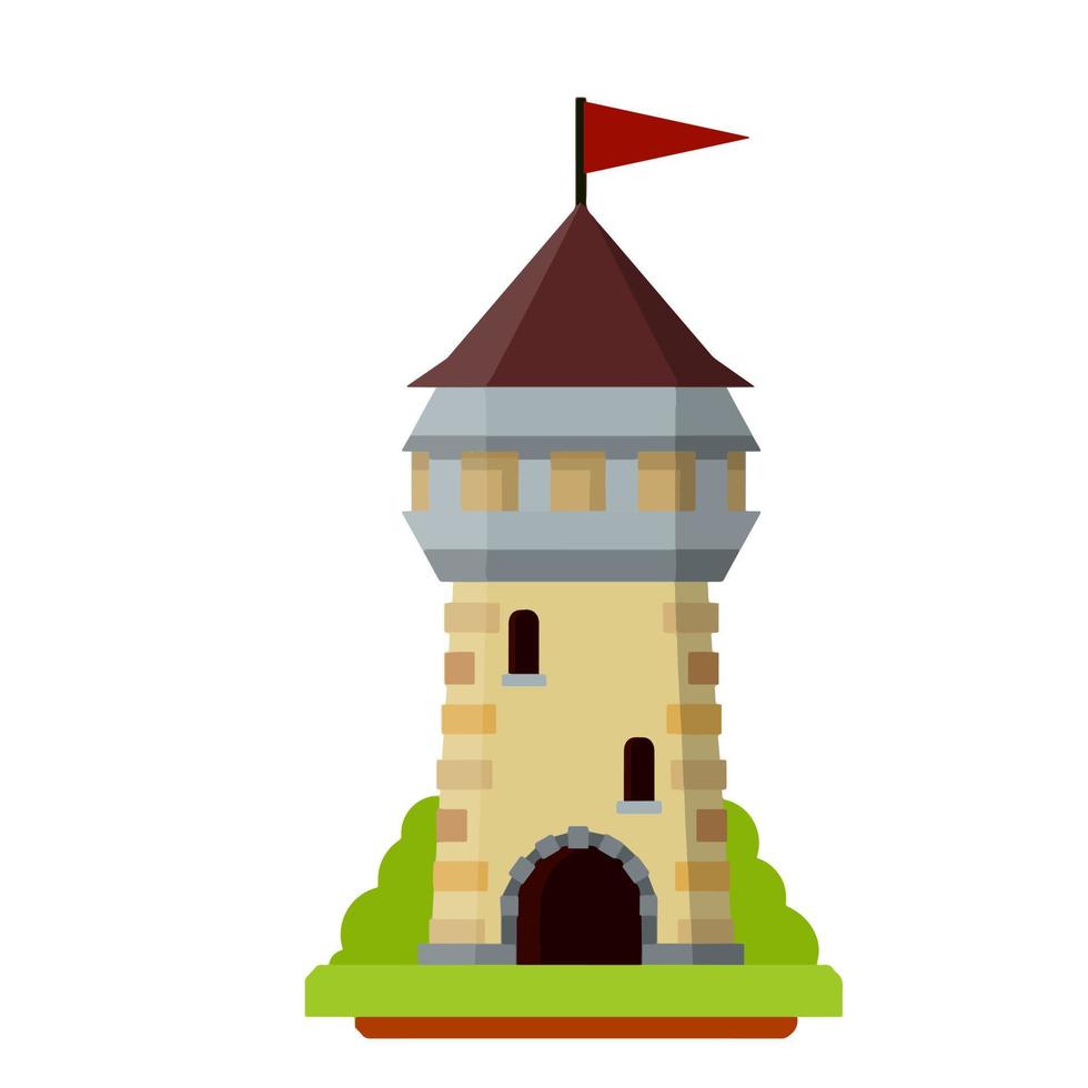Knight fortress. Concept of security, protection and defense. Cartoon flat illustration. Military building with walls, gates and big tower. vector