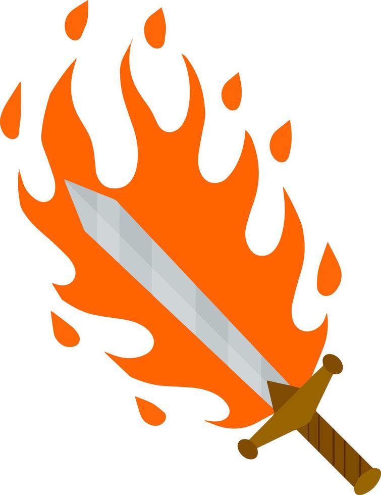 Fiery sword. Magic weapon of knight, sorcerer, magician. Fire spell. Burning blade. The medieval element of game. Dangerous hotter the flames. vector