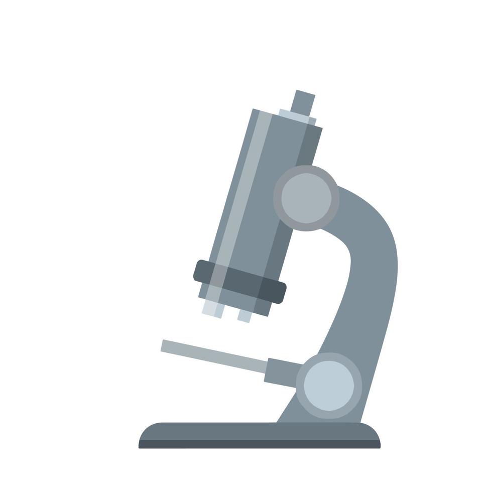Microscope. Scientific equipment of laboratory. Study of the microcosm. Education and science. Magnifying glass. Flat cartoon icon vector