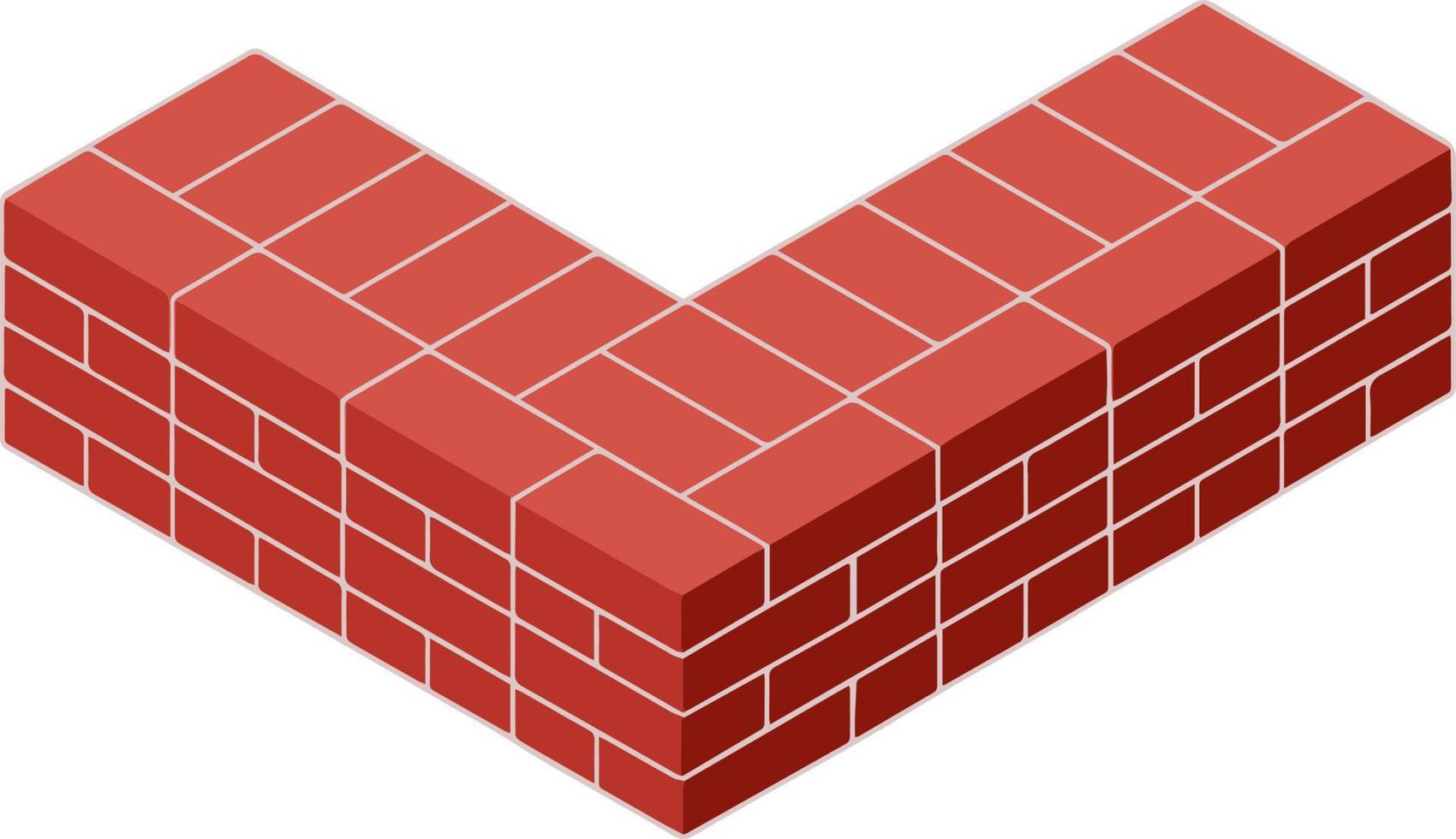 Red brick wall of house. Element of building construction. Corner of Stone object. Isometric illustration. Symbol of protection and security vector