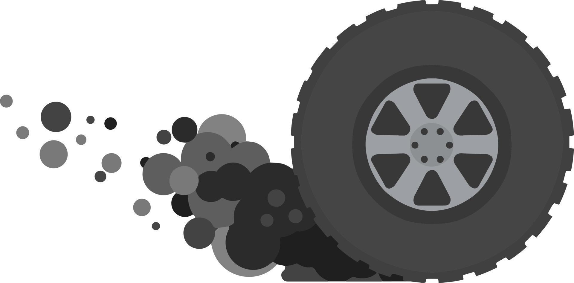 neumático de coche. velocidad y carreras. dibujos animados plano ilustración. gris fumar desde rueda vector