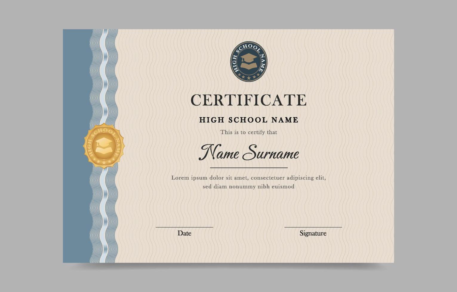 High School Diploma Certificate of Appreciation vector