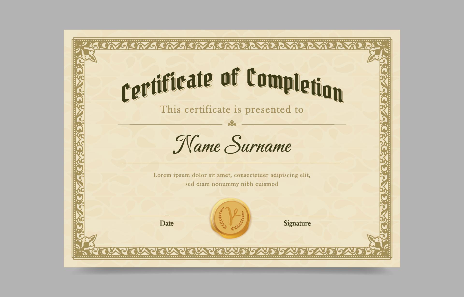 Vintage Certificate with Gold Seal Template 23018943 Vector Art at Vecteezy Vintage Certificate with Gold Seal Template 23018943 Vector Art at Vecteezy
