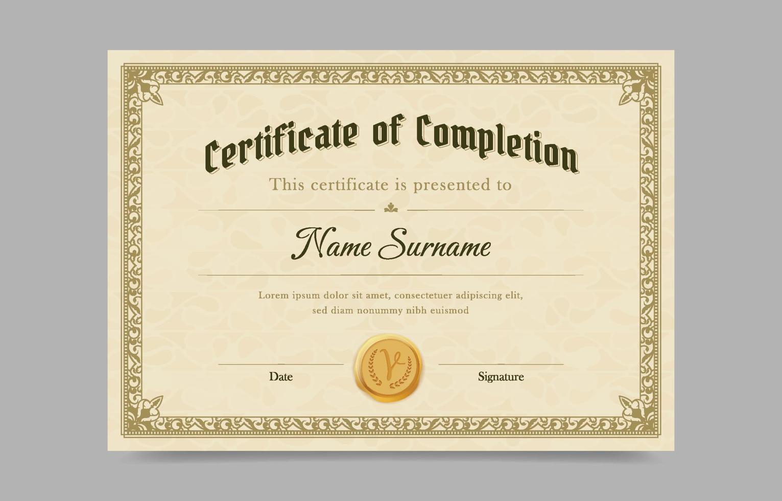 Vintage Certificate with Gold Seal Template vector