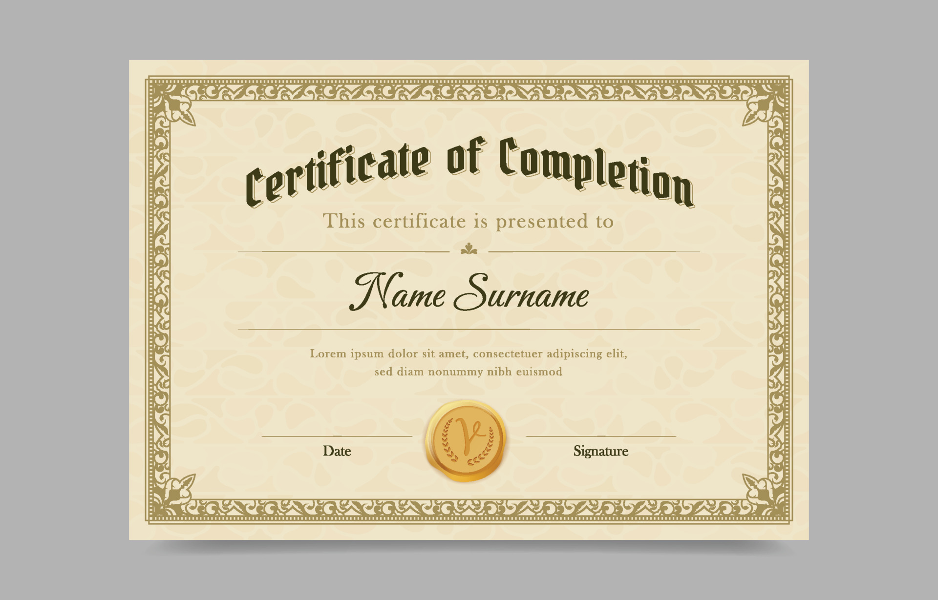 Vintage Certificate With Gold Seal Template 23018943 Vector Art At Vecteezy