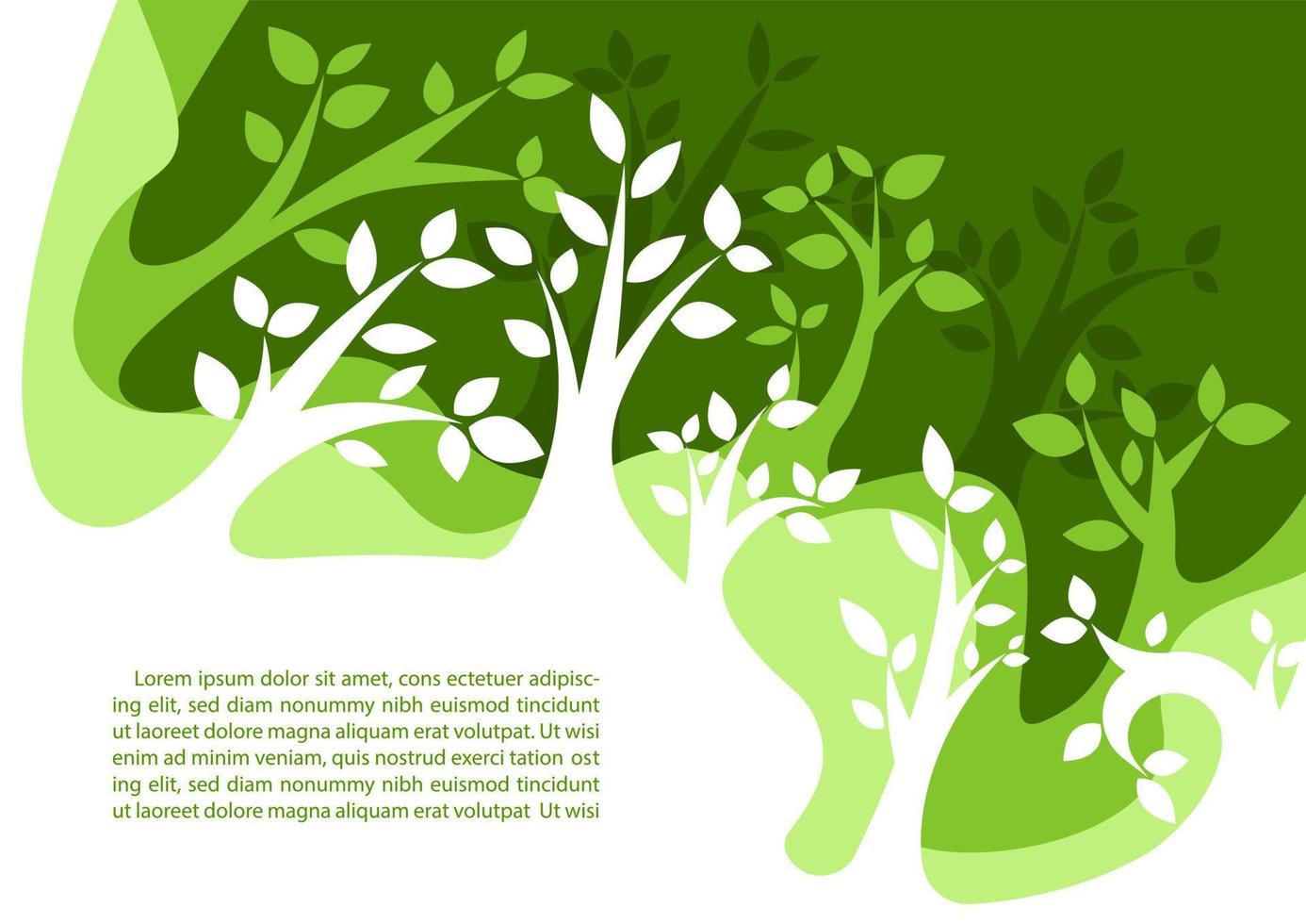 bosque y naturaleza concepto en arboles y resumen forma con ejemplo textos en oscuro verde antecedentes. mundo ambiente y bosque día en plano estilo vector diseño.