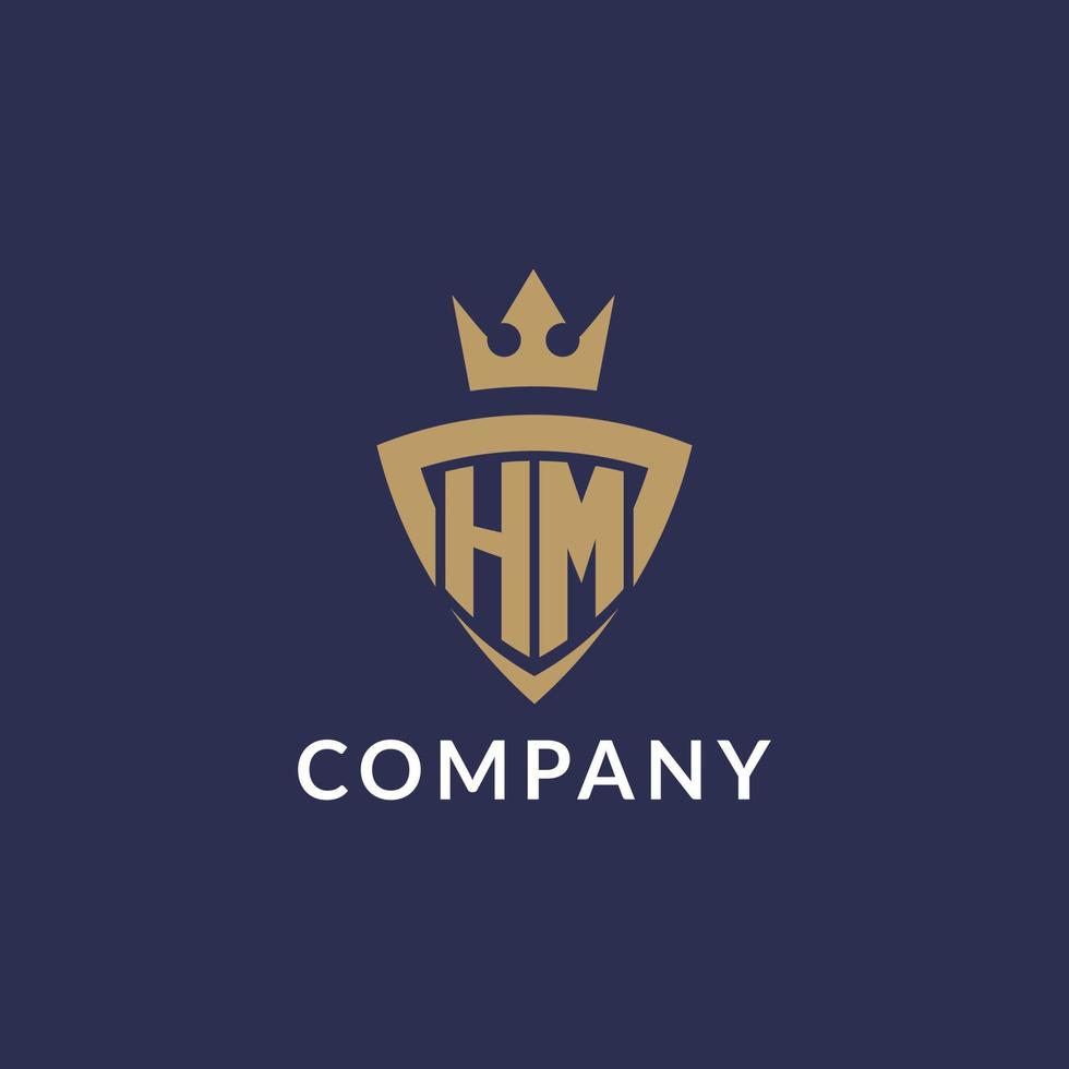 HM logo with shield and crown, monogram initial logo style vector