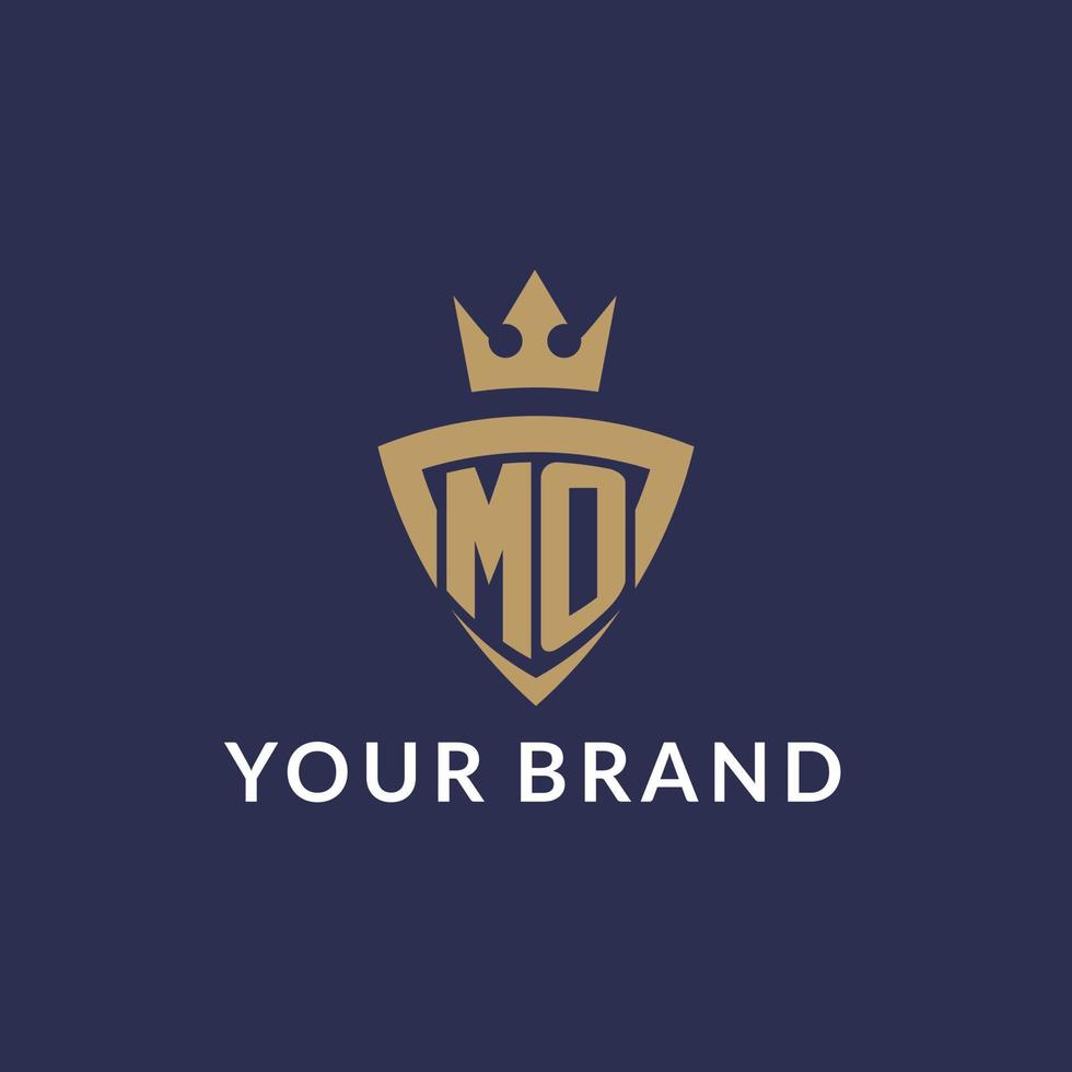 MO logo with shield and crown, monogram initial logo style vector