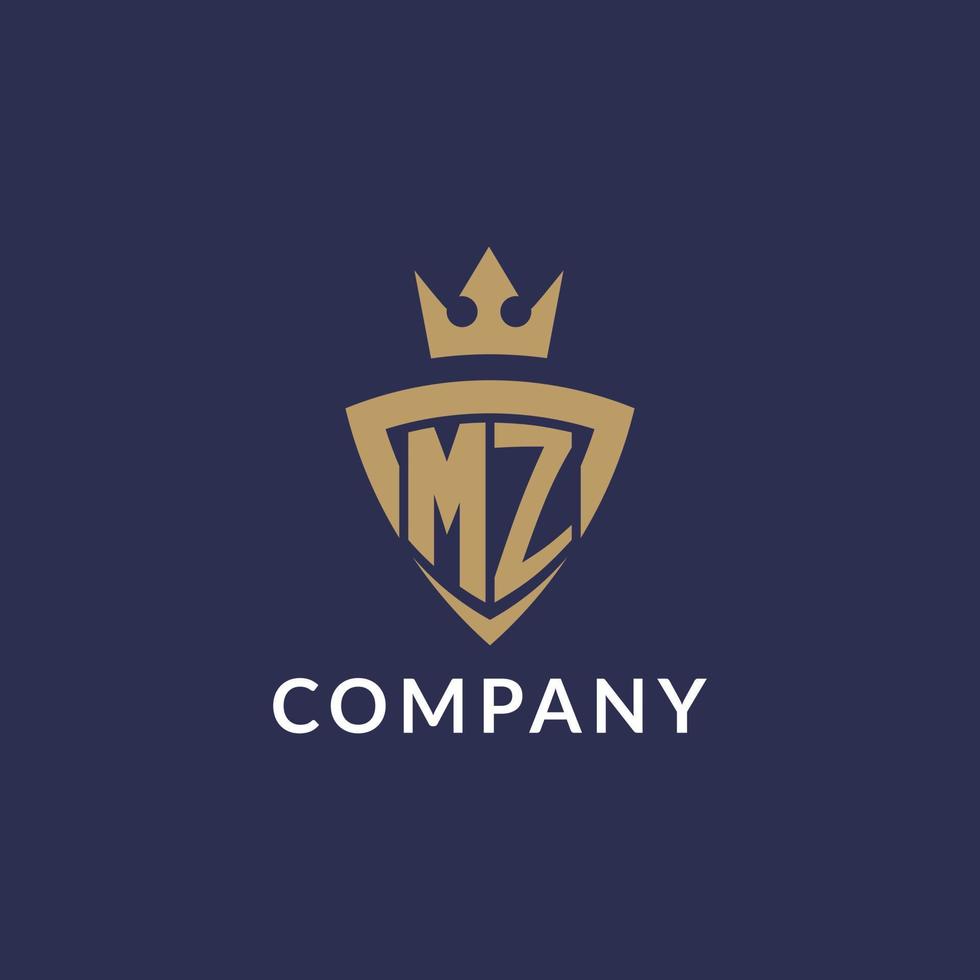 MZ logo with shield and crown, monogram initial logo style vector