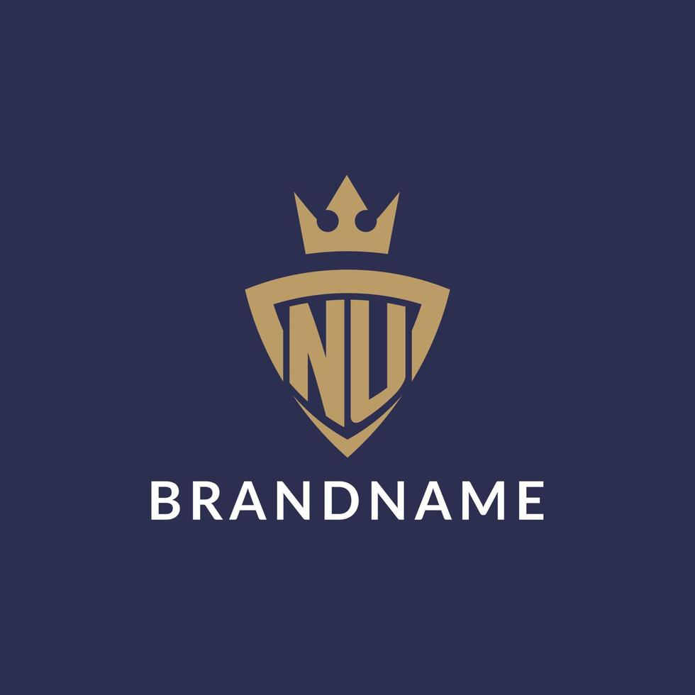 NU logo with shield and crown, monogram initial logo style vector