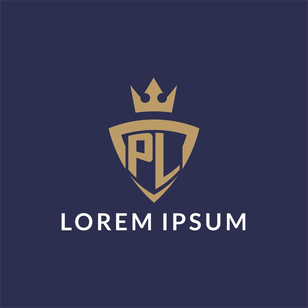 PL logo with shield and crown, monogram initial logo style vector