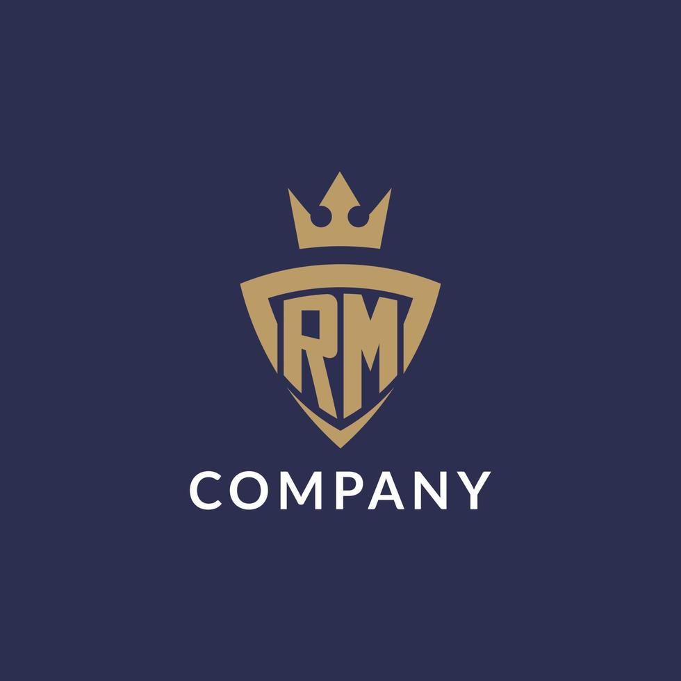 RM logo with shield and crown, monogram initial logo style vector