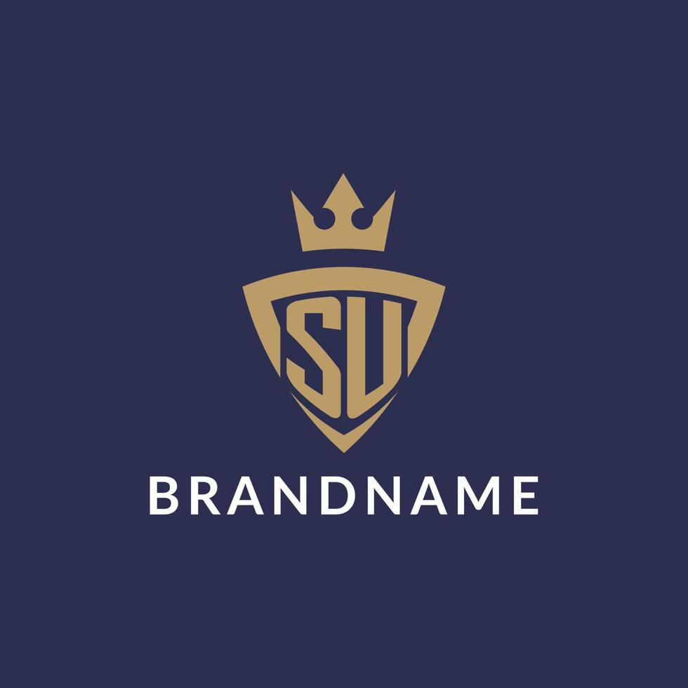 SU logo with shield and crown, monogram initial logo style vector