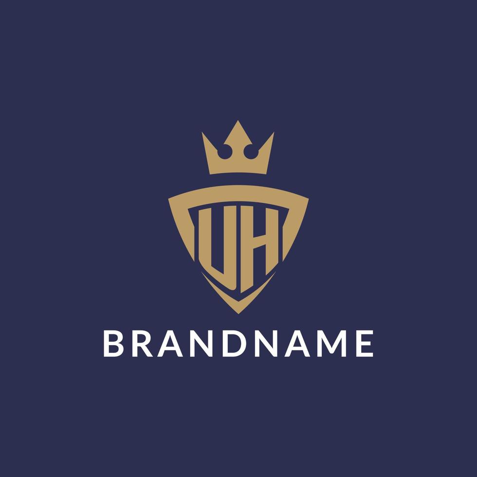 UH logo with shield and crown, monogram initial logo style vector