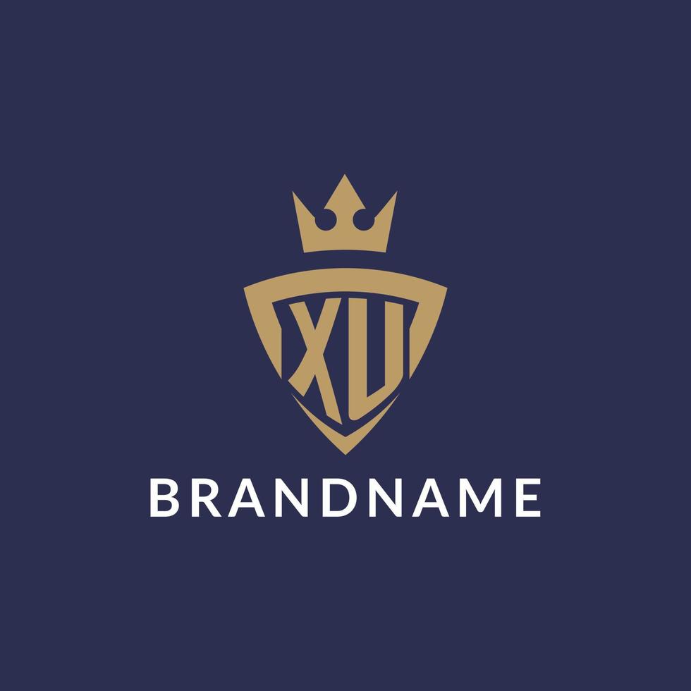XU logo with shield and crown, monogram initial logo style vector