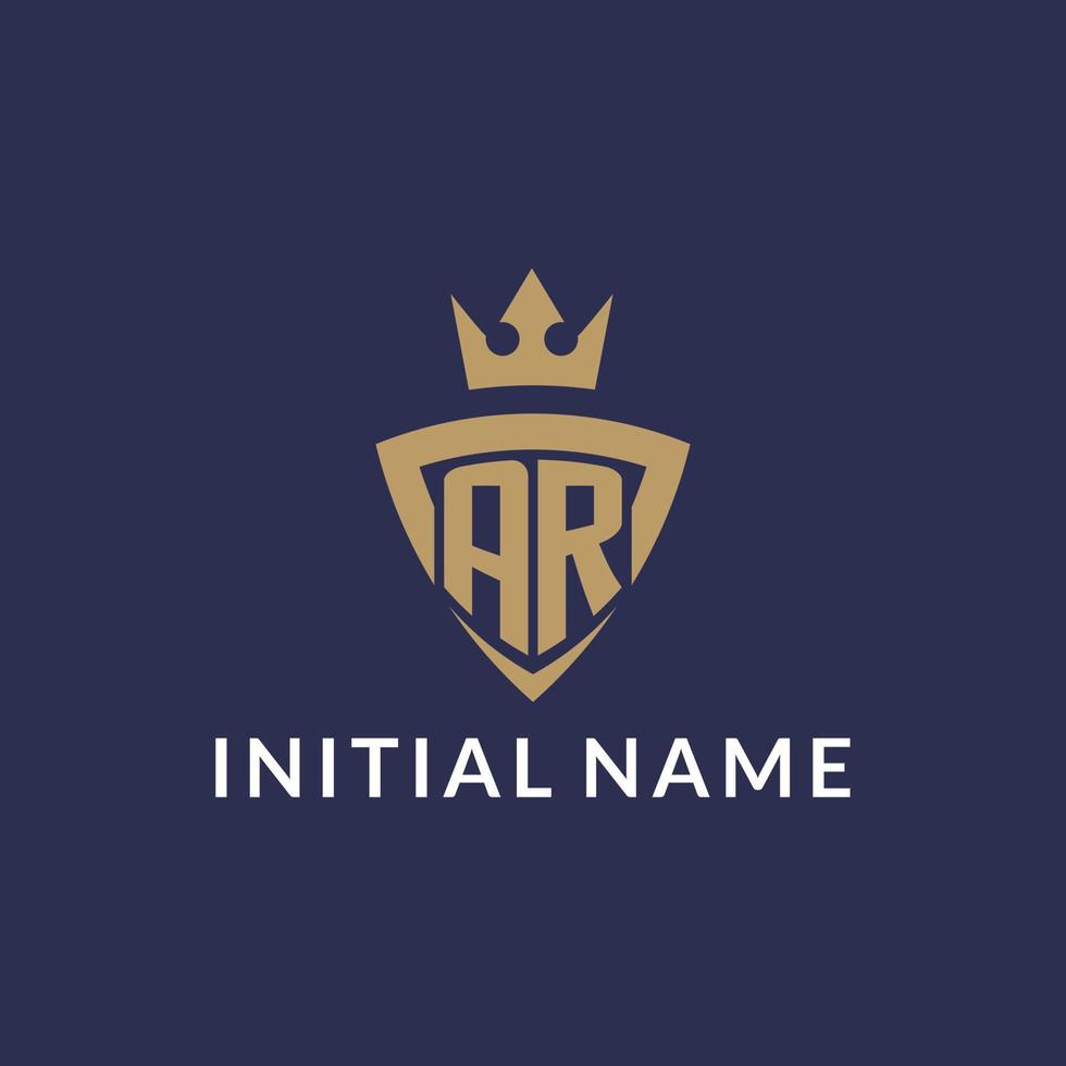 AR logo with shield and crown, monogram initial logo style vector