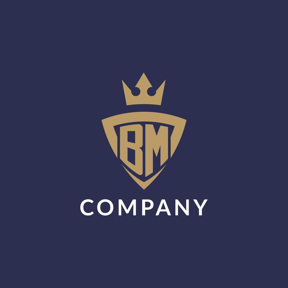 BM logo with shield and crown, monogram initial logo style vector