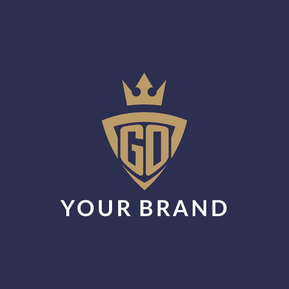 GO logo with shield and crown, monogram initial logo style vector