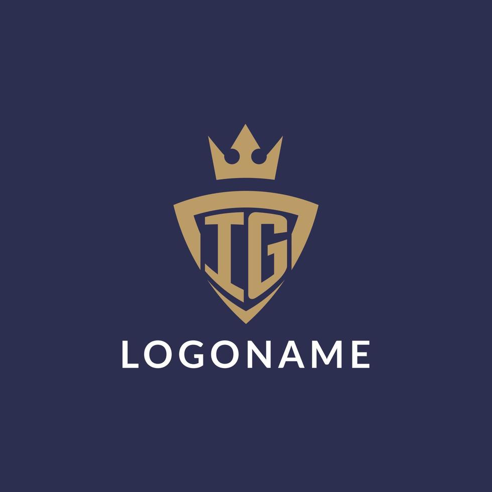 IG logo with shield and crown, monogram initial logo style vector