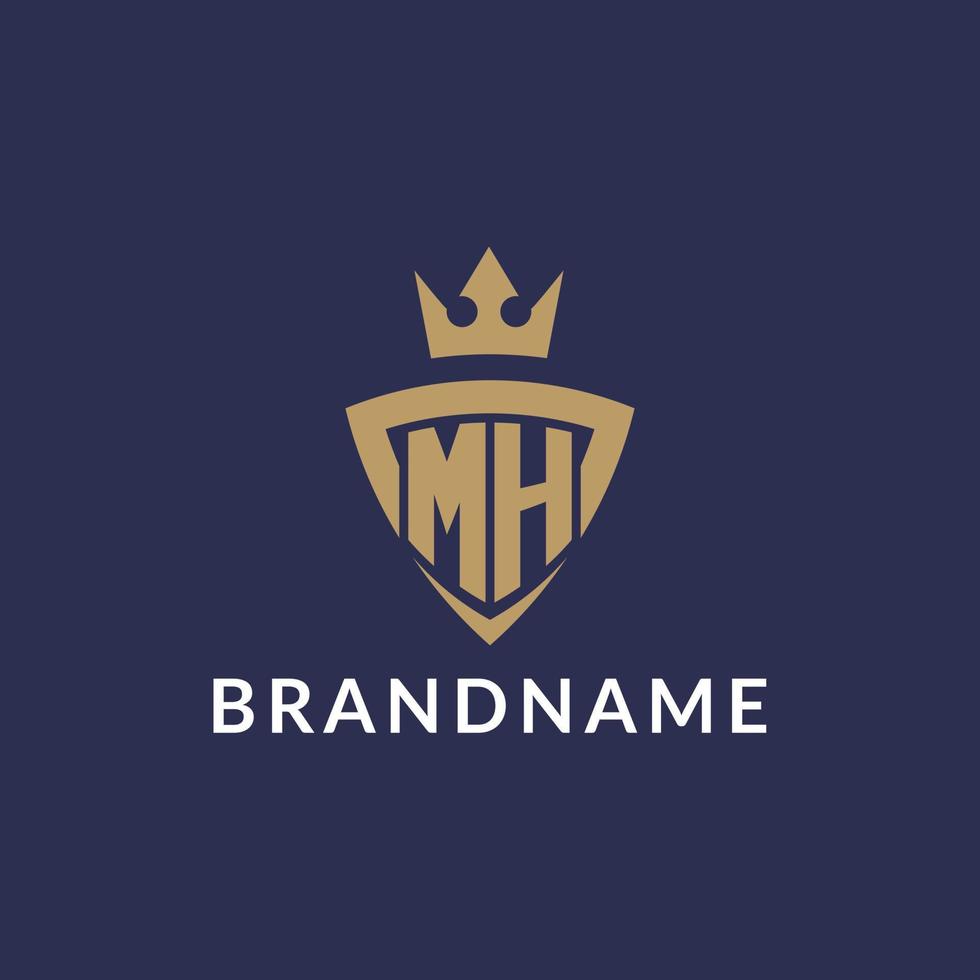 MH logo with shield and crown, monogram initial logo style vector