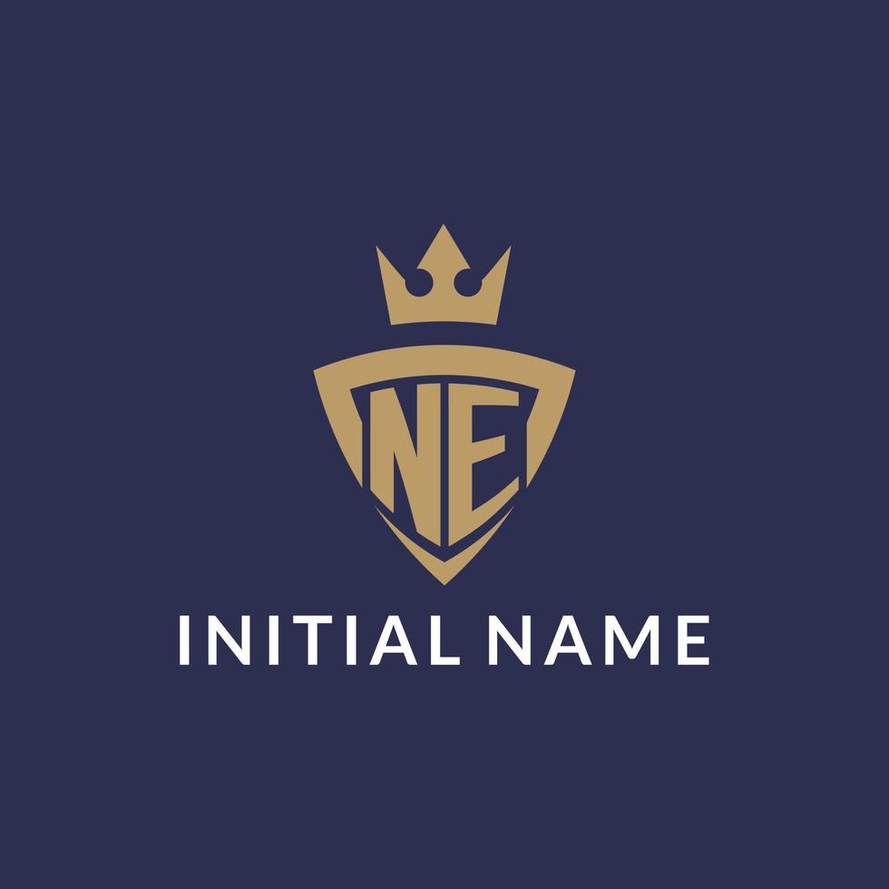 NE logo with shield and crown, monogram initial logo style vector