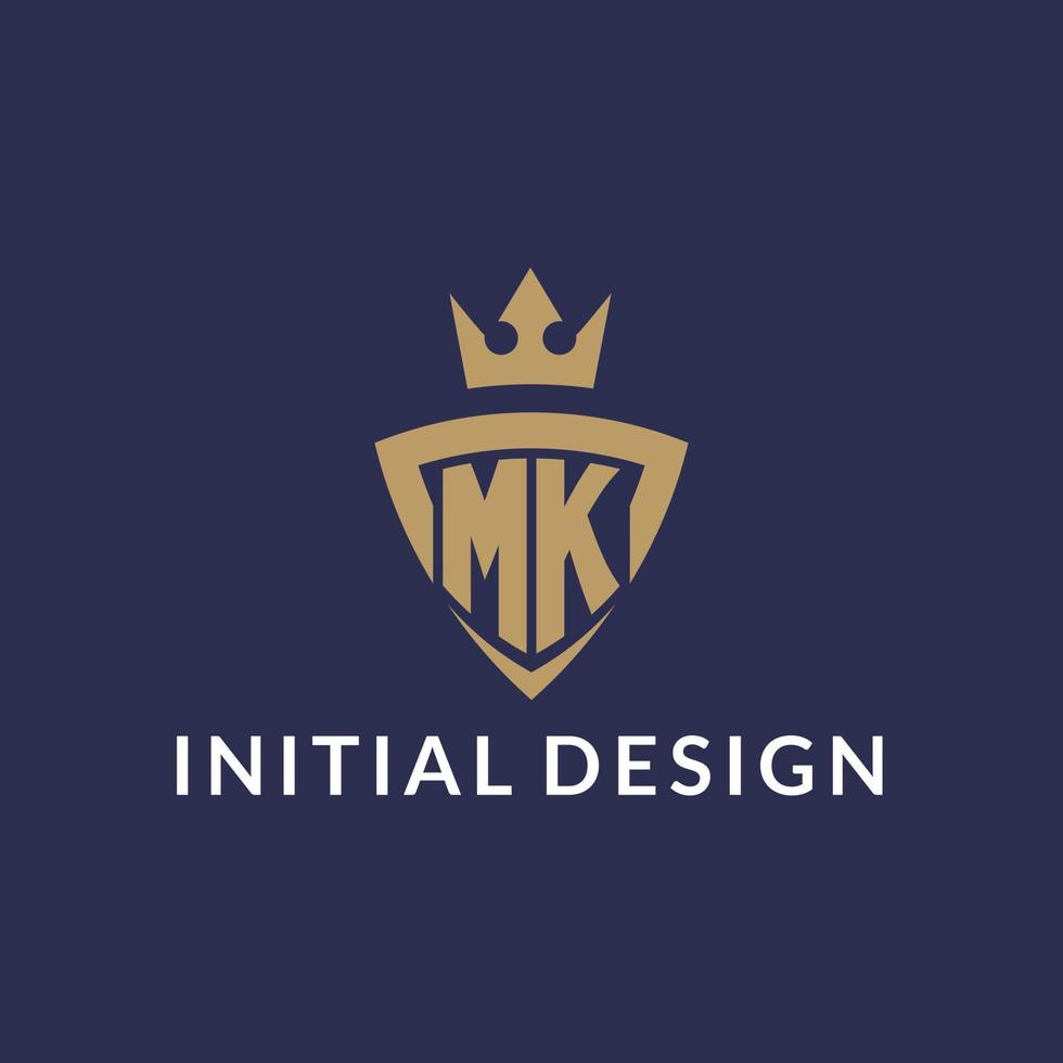 MK logo with shield and crown, monogram initial logo style vector